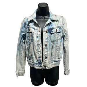 Forever‎ 21 Jean Jacket Cropped Blue White Wash Denim Size Small Button Up